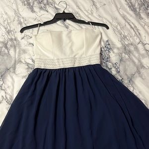 Navy Waves - strapless navy blue and white dress